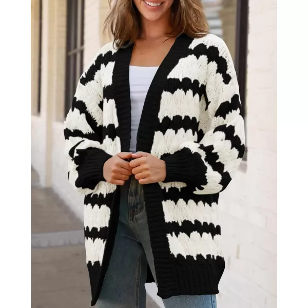 BTFBM Womens Open Front Cardigan Sweater 2024 Fall Winter Long Sleeve Loose Color Block Chunky Cable Knit Outerwear CoatBlack