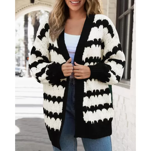 BTFBM Womens Open Front Cardigan Sweater 2024 Fall Winter Long Sleeve Loose Color Block Chunky Cable Knit Outerwear CoatBlack