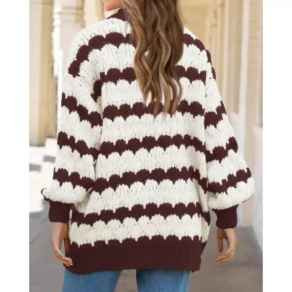 BTFBM Womens Open Front Cardigan Sweater 2024 Fall Winter Long Sleeve Loose Color Block Chunky Cable Knit Outerwear CoatCoffee