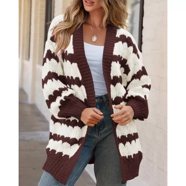 BTFBM Womens Open Front Cardigan Sweater 2024 Fall Winter Long Sleeve Loose Color Block Chunky Cable Knit Outerwear CoatCoffee