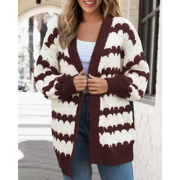 BTFBM Womens Open Front Cardigan Sweater 2024 Fall Winter Long Sleeve Loose Color Block Chunky Cable Knit Outerwear CoatCoffee