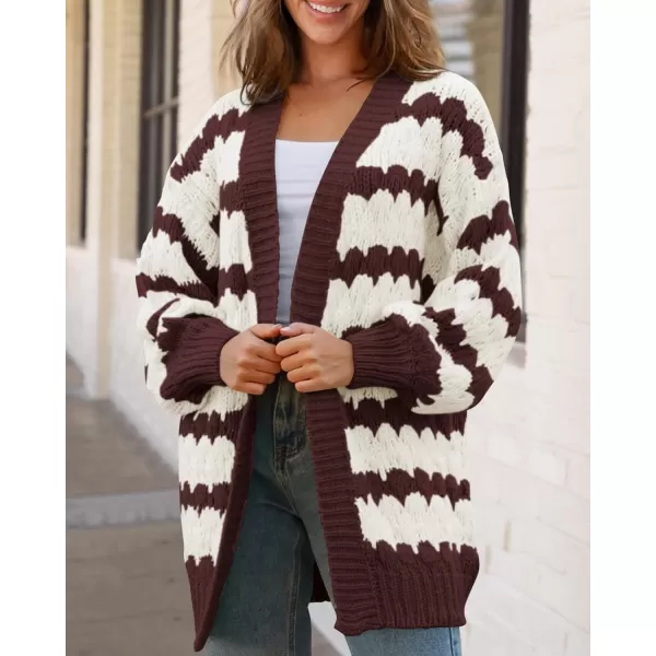 BTFBM Womens Open Front Cardigan Sweater 2024 Fall Winter Long Sleeve Loose Color Block Chunky Cable Knit Outerwear CoatCoffee