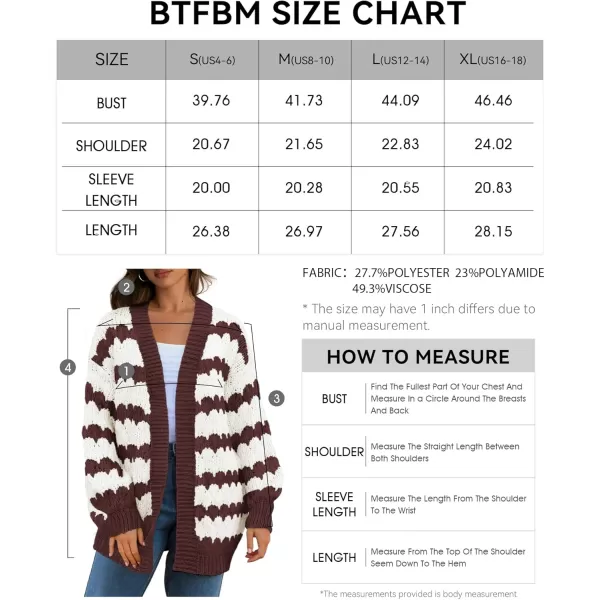 BTFBM Womens Open Front Cardigan Sweater 2024 Fall Winter Long Sleeve Loose Color Block Chunky Cable Knit Outerwear CoatCoffee