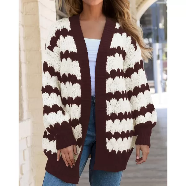 BTFBM Womens Open Front Cardigan Sweater 2024 Fall Winter Long Sleeve Loose Color Block Chunky Cable Knit Outerwear CoatCoffee