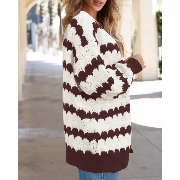 BTFBM Womens Open Front Cardigan Sweater 2024 Fall Winter Long Sleeve Loose Color Block Chunky Cable Knit Outerwear CoatCoffee