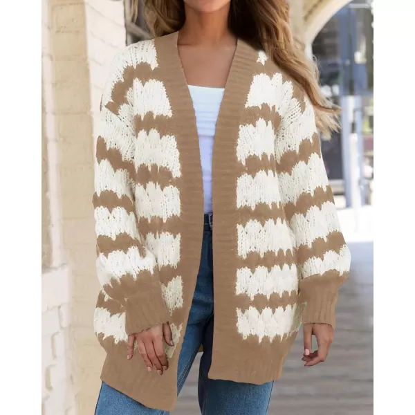 BTFBM Womens Open Front Cardigan Sweater 2024 Fall Winter Long Sleeve Loose Color Block Chunky Cable Knit Outerwear CoatKhaki
