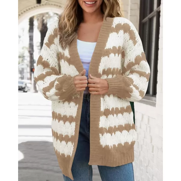 BTFBM Womens Open Front Cardigan Sweater 2024 Fall Winter Long Sleeve Loose Color Block Chunky Cable Knit Outerwear CoatKhaki