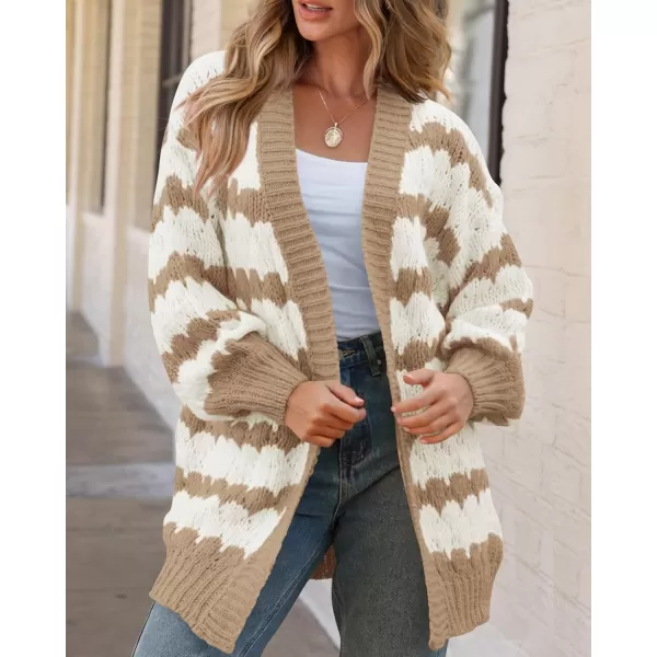 BTFBM Womens Open Front Cardigan Sweater 2024 Fall Winter Long Sleeve Loose Color Block Chunky Cable Knit Outerwear CoatKhaki