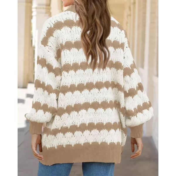 BTFBM Womens Open Front Cardigan Sweater 2024 Fall Winter Long Sleeve Loose Color Block Chunky Cable Knit Outerwear CoatKhaki