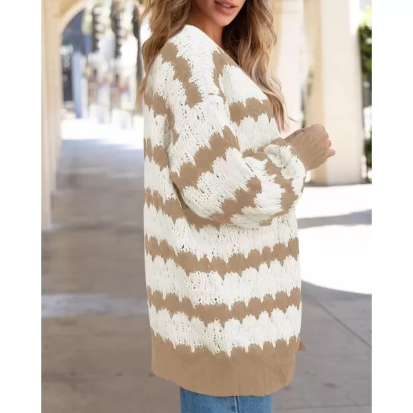 BTFBM Womens Open Front Cardigan Sweater 2024 Fall Winter Long Sleeve Loose Color Block Chunky Cable Knit Outerwear CoatKhaki