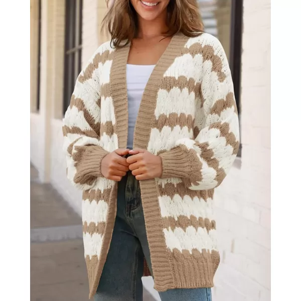 BTFBM Womens Open Front Cardigan Sweater 2024 Fall Winter Long Sleeve Loose Color Block Chunky Cable Knit Outerwear CoatKhaki
