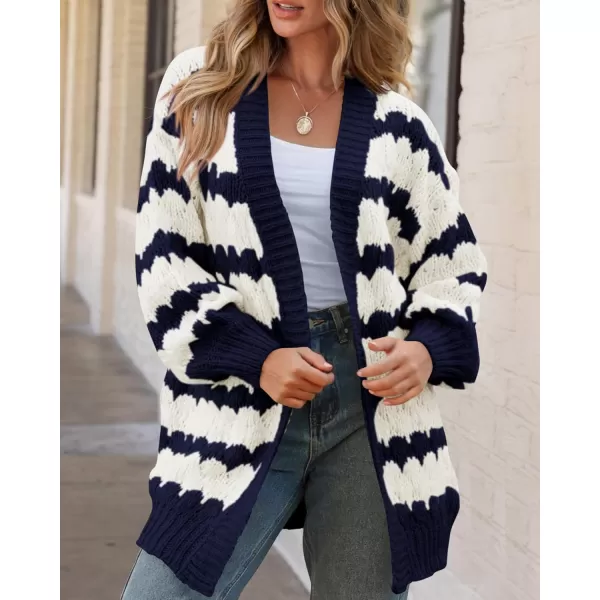 BTFBM Womens Open Front Cardigan Sweater 2024 Fall Winter Long Sleeve Loose Color Block Chunky Cable Knit Outerwear CoatNavy