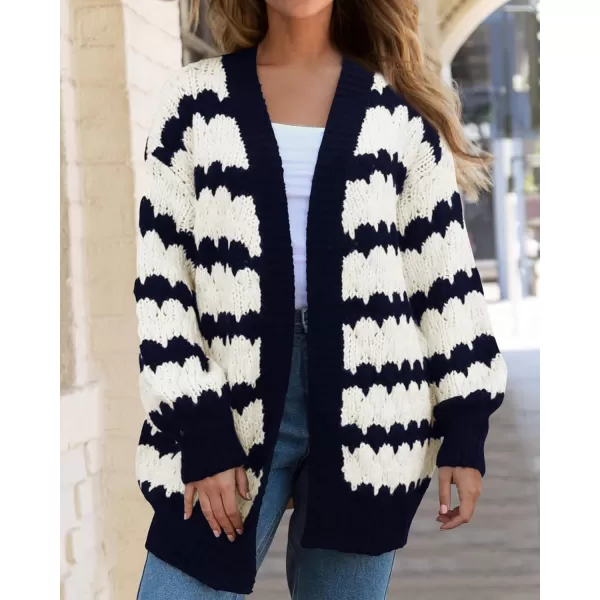 BTFBM Womens Open Front Cardigan Sweater 2024 Fall Winter Long Sleeve Loose Color Block Chunky Cable Knit Outerwear CoatNavy