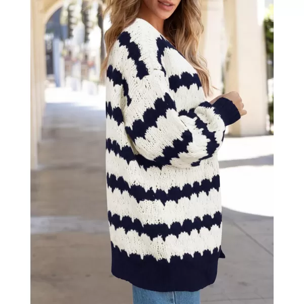 BTFBM Womens Open Front Cardigan Sweater 2024 Fall Winter Long Sleeve Loose Color Block Chunky Cable Knit Outerwear CoatNavy