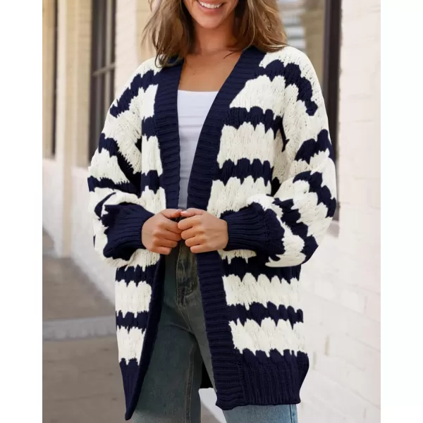 BTFBM Womens Open Front Cardigan Sweater 2024 Fall Winter Long Sleeve Loose Color Block Chunky Cable Knit Outerwear CoatNavy
