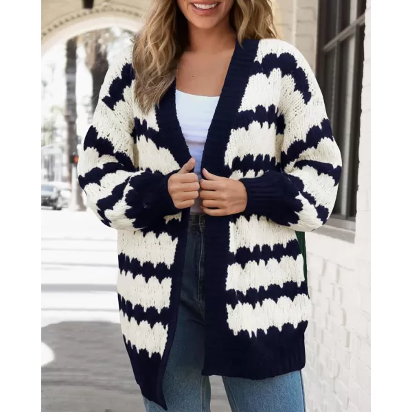 BTFBM Womens Open Front Cardigan Sweater 2024 Fall Winter Long Sleeve Loose Color Block Chunky Cable Knit Outerwear CoatNavy