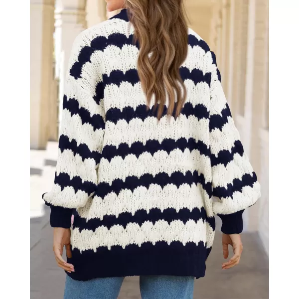BTFBM Womens Open Front Cardigan Sweater 2024 Fall Winter Long Sleeve Loose Color Block Chunky Cable Knit Outerwear CoatNavy