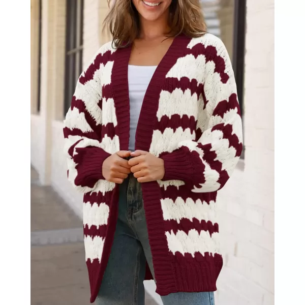 BTFBM Womens Open Front Cardigan Sweater 2024 Fall Winter Long Sleeve Loose Color Block Chunky Cable Knit Outerwear CoatWine Red