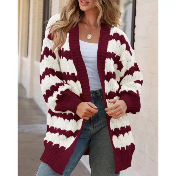 BTFBM Womens Open Front Cardigan Sweater 2024 Fall Winter Long Sleeve Loose Color Block Chunky Cable Knit Outerwear CoatWine Red