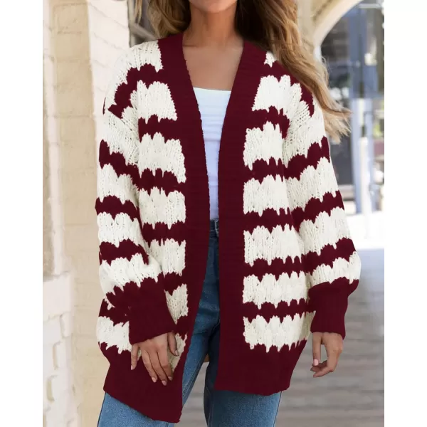 BTFBM Womens Open Front Cardigan Sweater 2024 Fall Winter Long Sleeve Loose Color Block Chunky Cable Knit Outerwear CoatWine Red