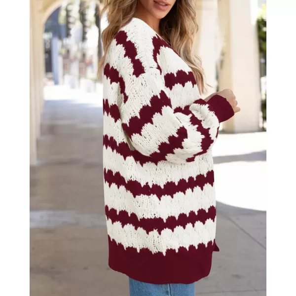 BTFBM Womens Open Front Cardigan Sweater 2024 Fall Winter Long Sleeve Loose Color Block Chunky Cable Knit Outerwear CoatWine Red
