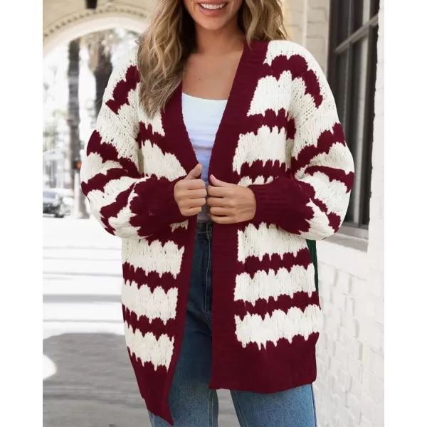 BTFBM Womens Open Front Cardigan Sweater 2024 Fall Winter Long Sleeve Loose Color Block Chunky Cable Knit Outerwear CoatWine Red
