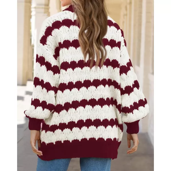 BTFBM Womens Open Front Cardigan Sweater 2024 Fall Winter Long Sleeve Loose Color Block Chunky Cable Knit Outerwear CoatWine Red