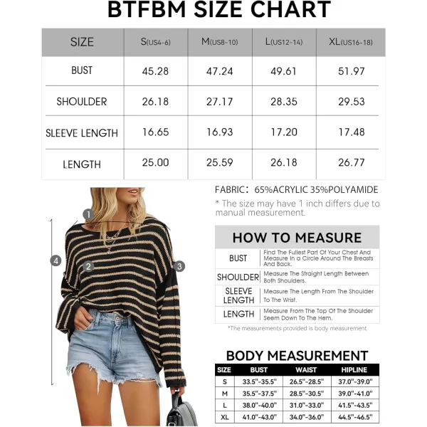 BTFBM Womens Striped Knit Sweaters 2024 Fall Winter Boat Neck Drop Shoulder Long Sleeve Loose Fit Casual Pullover TopsStriped Black Khaki
