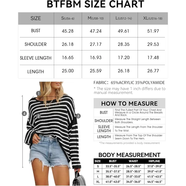 BTFBM Womens Striped Knit Sweaters 2024 Fall Winter Boat Neck Drop Shoulder Long Sleeve Loose Fit Casual Pullover TopsStriped Black White