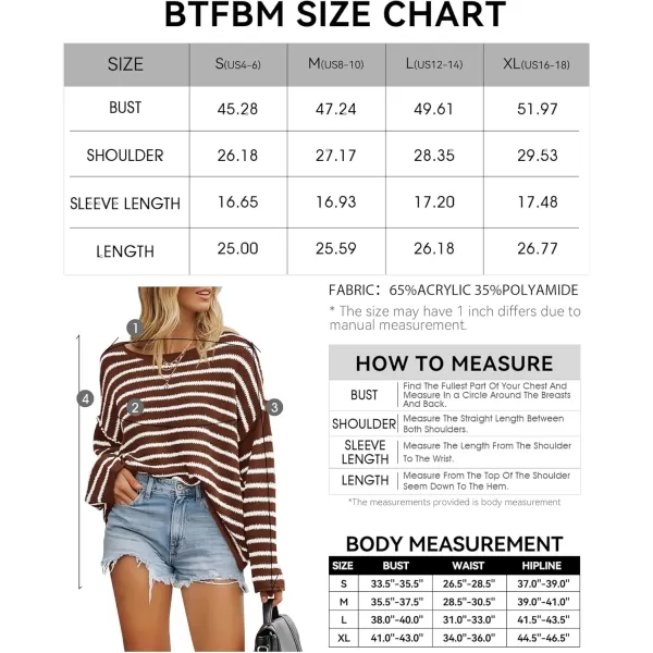 BTFBM Womens Striped Knit Sweaters 2024 Fall Winter Boat Neck Drop Shoulder Long Sleeve Loose Fit Casual Pullover TopsStriped Coffee White