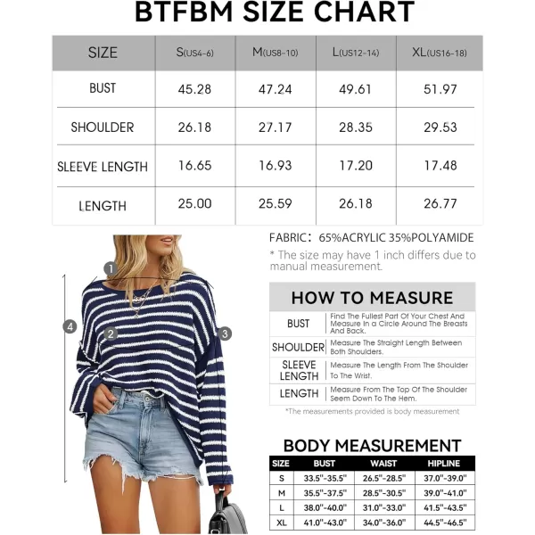 BTFBM Womens Striped Knit Sweaters 2024 Fall Winter Boat Neck Drop Shoulder Long Sleeve Loose Fit Casual Pullover TopsStriped Navy White
