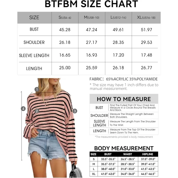 BTFBM Womens Striped Knit Sweaters 2024 Fall Winter Boat Neck Drop Shoulder Long Sleeve Loose Fit Casual Pullover TopsStriped Pink Black