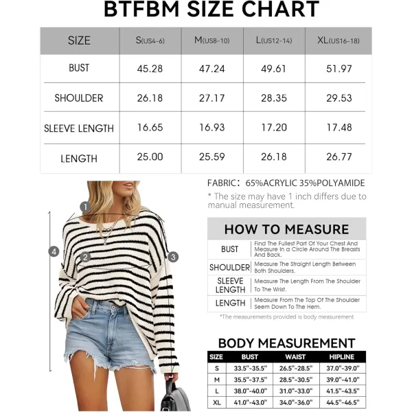 BTFBM Womens Striped Knit Sweaters 2024 Fall Winter Boat Neck Drop Shoulder Long Sleeve Loose Fit Casual Pullover TopsStriped White Black