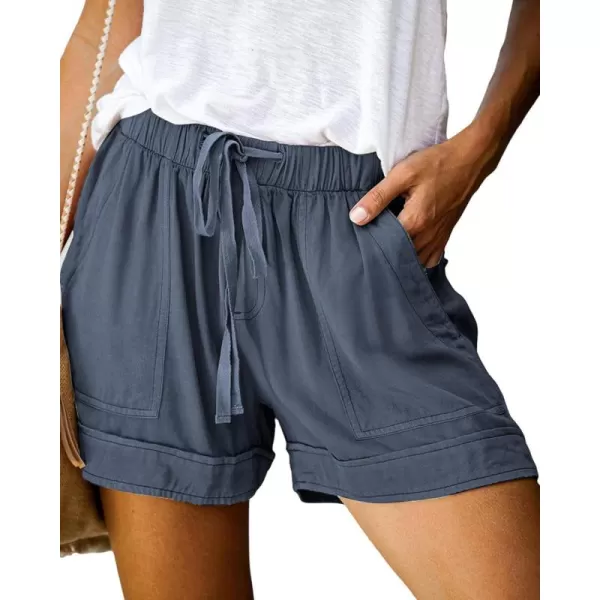 BTFBM Women 2024 Casual Shorts Solid Color Elastic Waist Drawstring Pockets Lightweight Summer Beach Short Lounge PantsBlue