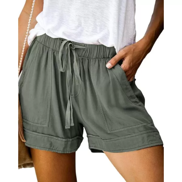 BTFBM Women 2024 Casual Shorts Solid Color Elastic Waist Drawstring Pockets Lightweight Summer Beach Short Lounge PantsGreen