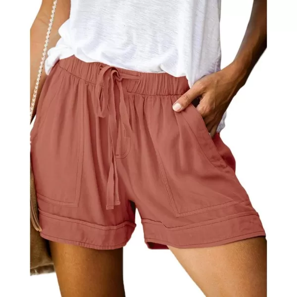 BTFBM Women 2024 Casual Shorts Solid Color Elastic Waist Drawstring Pockets Lightweight Summer Beach Short Lounge PantsPink