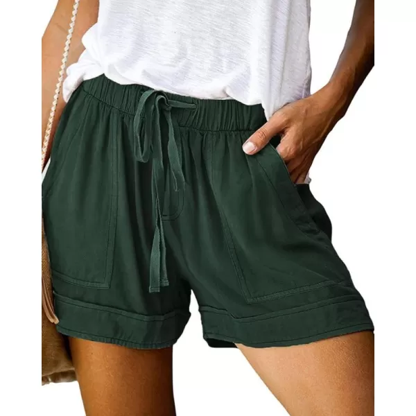 BTFBM Women 2024 Casual Shorts Solid Color Elastic Waist Drawstring Pockets Lightweight Summer Beach Short Lounge PantsSolid Dark Green