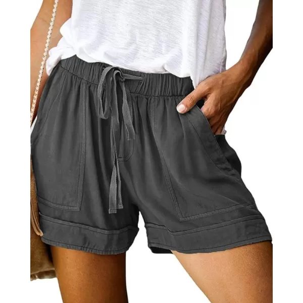 BTFBM Women 2024 Casual Shorts Solid Color Elastic Waist Drawstring Pockets Lightweight Summer Beach Short Lounge PantsSolid Dark Grey