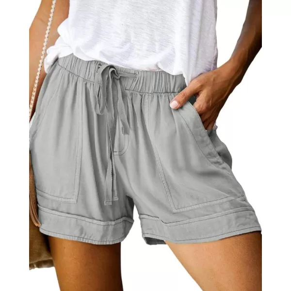BTFBM Women 2024 Casual Shorts Solid Color Elastic Waist Drawstring Pockets Lightweight Summer Beach Short Lounge PantsSolid Grey
