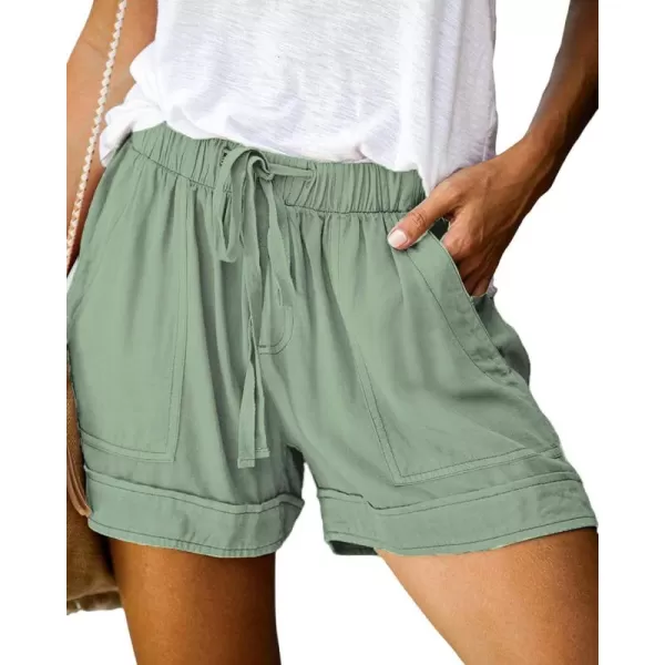 BTFBM Women 2024 Casual Shorts Solid Color Elastic Waist Drawstring Pockets Lightweight Summer Beach Short Lounge PantsSolid Light Green