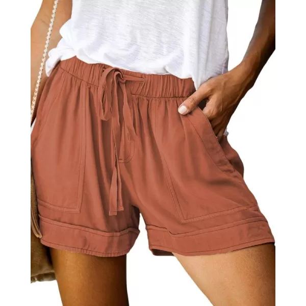BTFBM Women 2024 Casual Shorts Solid Color Elastic Waist Drawstring Pockets Lightweight Summer Beach Short Lounge PantsSolid Orange