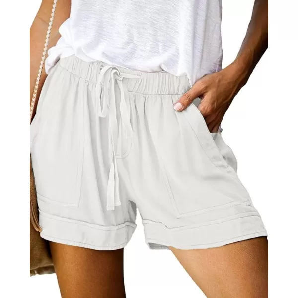 BTFBM Women 2024 Casual Shorts Solid Color Elastic Waist Drawstring Pockets Lightweight Summer Beach Short Lounge PantsSolid White