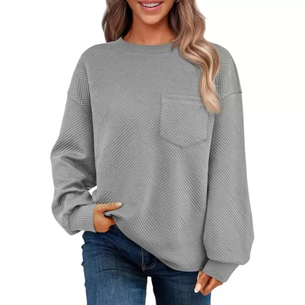 BTFBM Womens Casual Textured Sweatshirts 2024 Fall Winter Long Sleeve Drop Shoulder Crew Neck Pullover Tops with PocketGrey