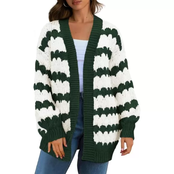 BTFBM Womens Open Front Cardigan Sweater 2024 Fall Winter Long Sleeve Loose Color Block Chunky Cable Knit Outerwear CoatArmy Green
