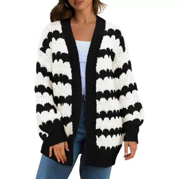 BTFBM Womens Open Front Cardigan Sweater 2024 Fall Winter Long Sleeve Loose Color Block Chunky Cable Knit Outerwear CoatBlack