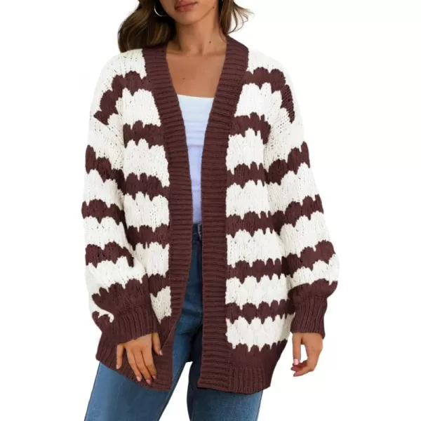 BTFBM Womens Open Front Cardigan Sweater 2024 Fall Winter Long Sleeve Loose Color Block Chunky Cable Knit Outerwear CoatCoffee