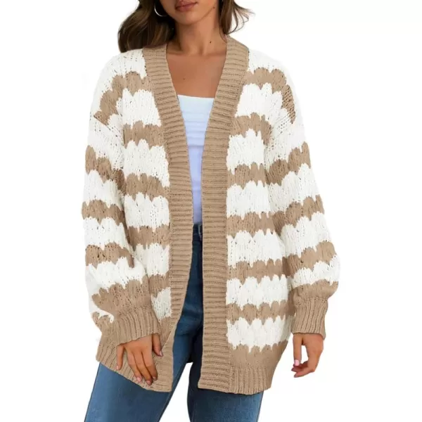 BTFBM Womens Open Front Cardigan Sweater 2024 Fall Winter Long Sleeve Loose Color Block Chunky Cable Knit Outerwear CoatKhaki