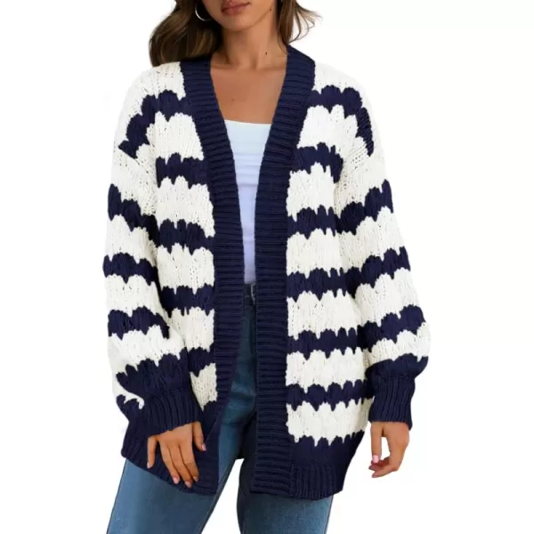 BTFBM Womens Open Front Cardigan Sweater 2024 Fall Winter Long Sleeve Loose Color Block Chunky Cable Knit Outerwear CoatNavy