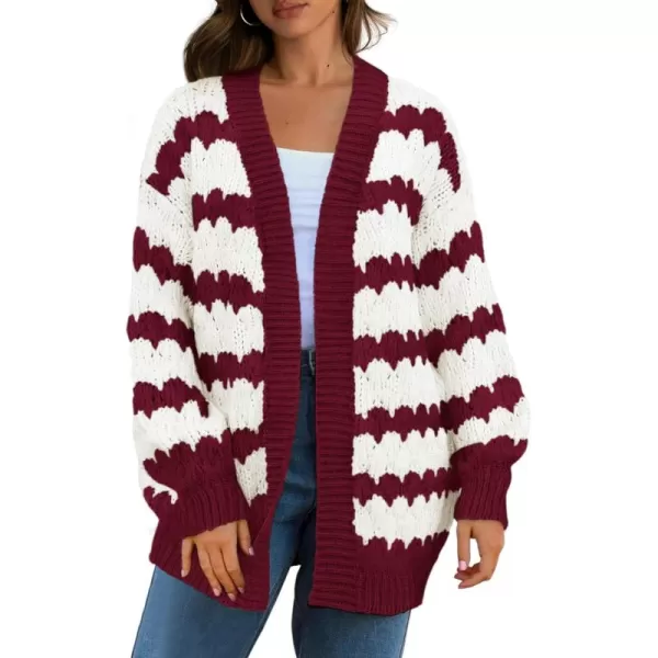 BTFBM Womens Open Front Cardigan Sweater 2024 Fall Winter Long Sleeve Loose Color Block Chunky Cable Knit Outerwear CoatWine Red