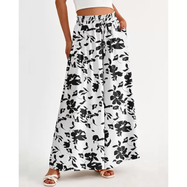 BTFBM Women Casual High Waist Wide Leg Pants Summer Floral Solid Long Palazzo Pants Lounge Beach Trousers with PocketPrint Black